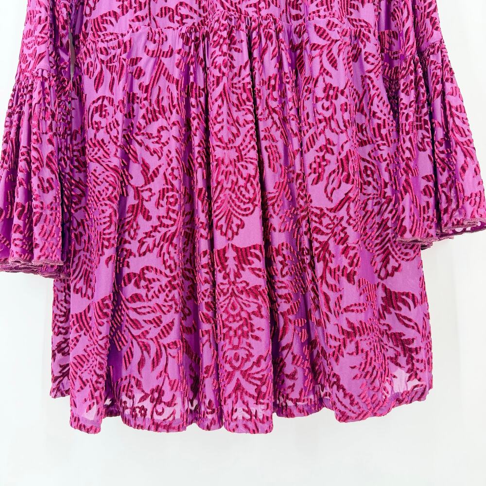 The Pyramid Collection Velvet Burnout Boho Babydoll Dress Purple Pink L - Picture 6 of 11